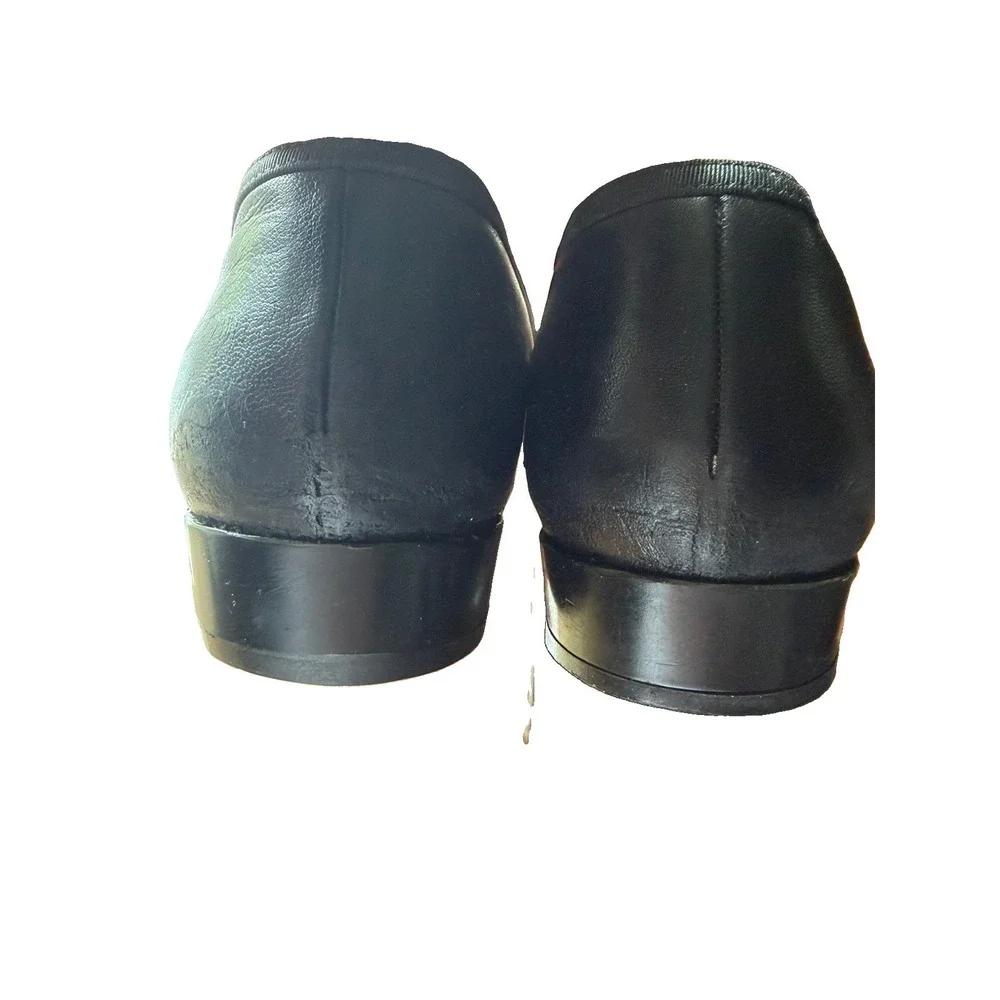Chanel G30752 Camellia Black Leather Grosgrain Trim Flat Shoes 38